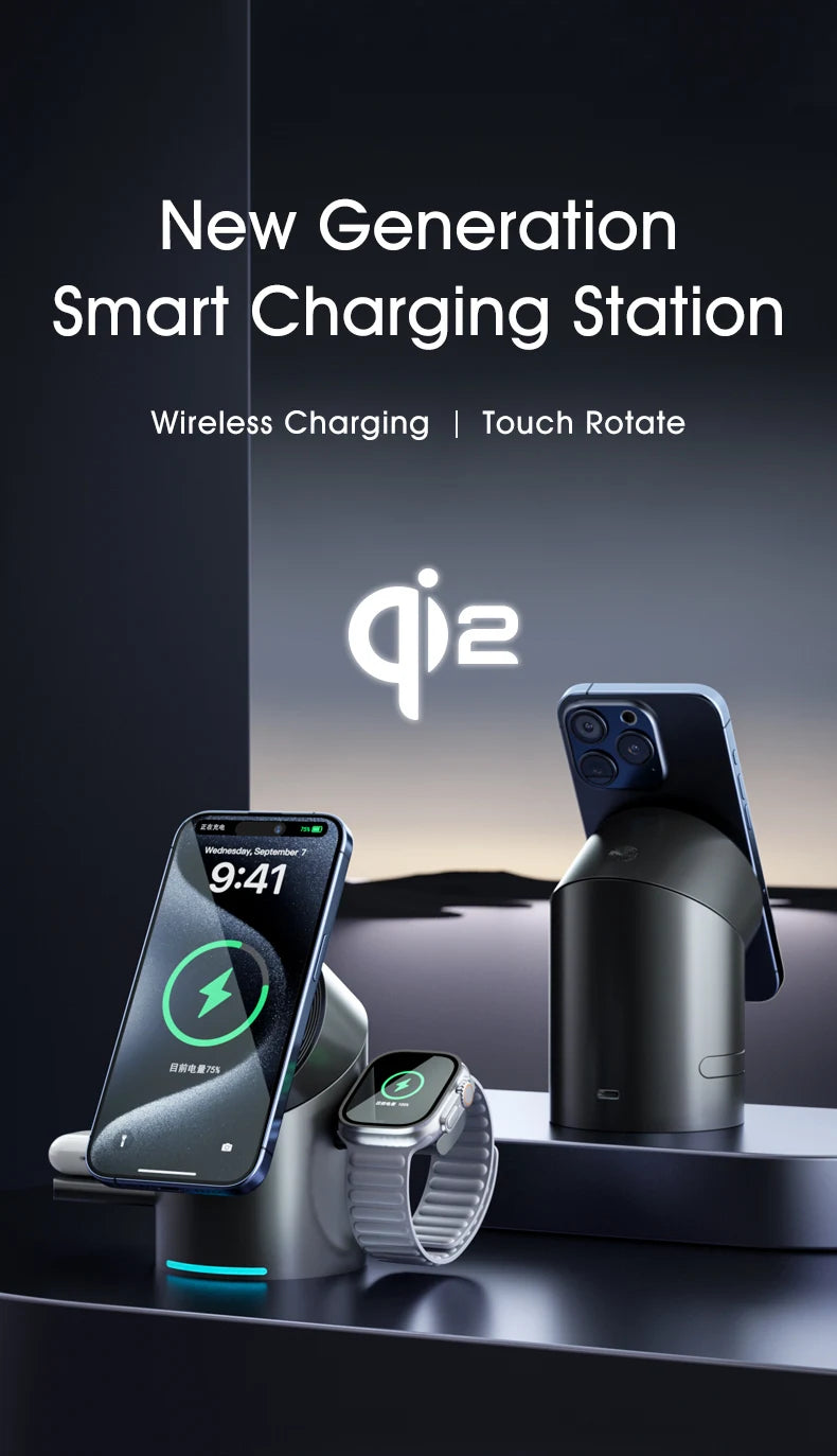 Chargeur sans fil magnétique tactile Android, iPhone, iWatch, Airpods, station de charge rapide
