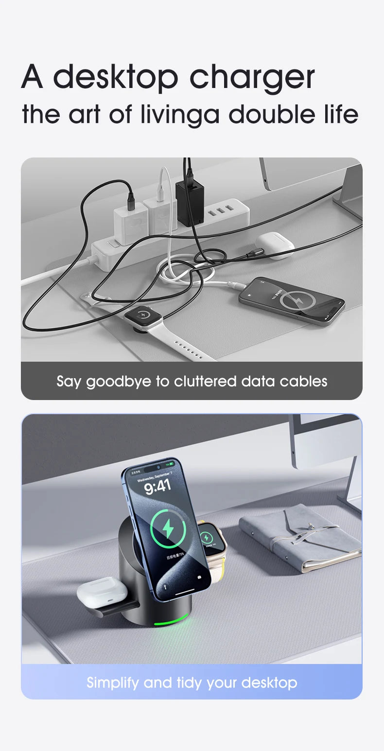 Chargeur sans fil magnétique tactile Android, iPhone, iWatch, Airpods, station de charge rapide
