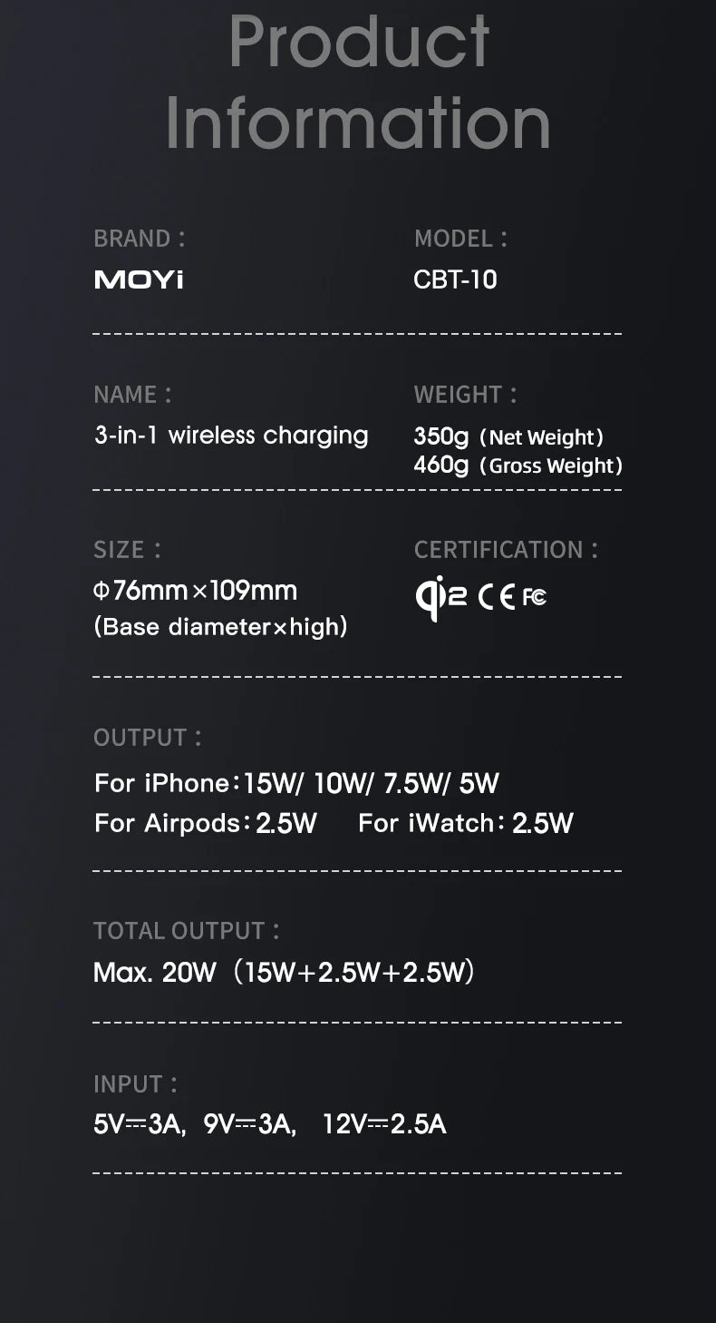 Chargeur sans fil magnétique tactile Android, iPhone, iWatch, Airpods, station de charge rapide