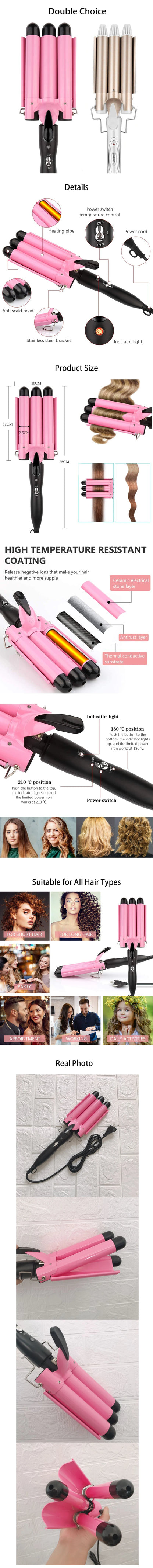Fer à boucler professionnel en céramique à triple barillet, 20/32 mm, pour tous types de cheveux