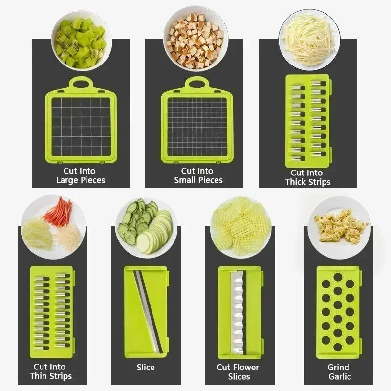 Hachoir à légumes multifonctionnel 16 en 1 avec poignée, râpe à aliments, hachoir à aliments, trancheuse à légumes, coupe en dés, articles de cuisine