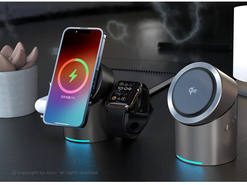 Chargeur sans fil magnétique tactile Android, iPhone, iWatch, Airpods, station de charge rapide