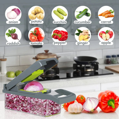 Hachoir à légumes multifonctionnel 16 en 1 avec poignée, râpe à aliments, hachoir à aliments, trancheuse à légumes, coupe en dés, articles de cuisine