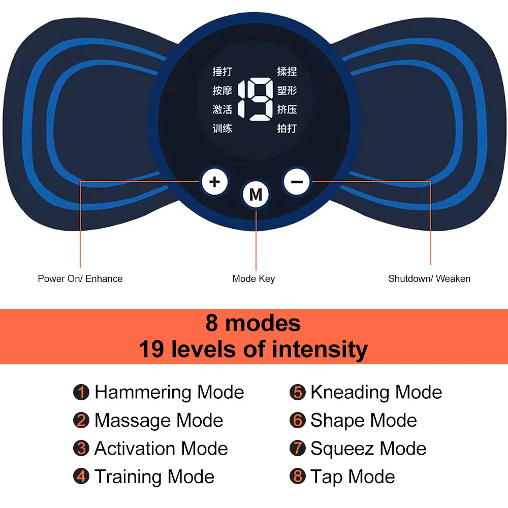 Mini masseur de cou électrique EMS, patch de massage pour les vertèbres cervicales et dorsales, 8 modes, soulage la fatigue musculaire
