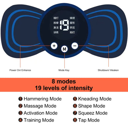Mini masseur de cou électrique EMS, patch de massage pour les vertèbres cervicales et dorsales, 8 modes, soulage la fatigue musculaire