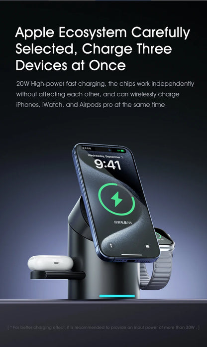 Chargeur sans fil magnétique tactile Android, iPhone, iWatch, Airpods, station de charge rapide