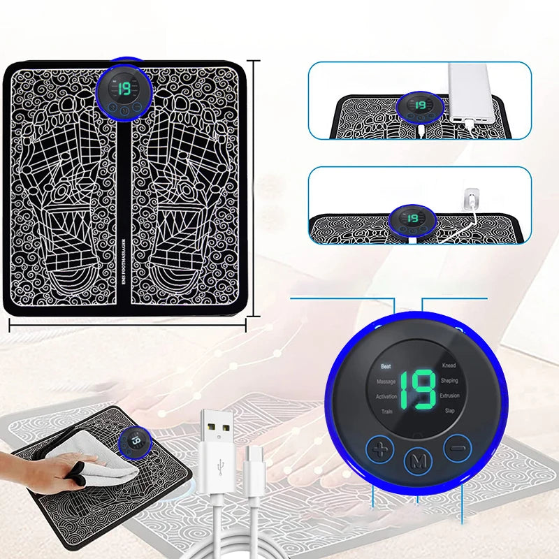 Foot Massager Foldable Portable Electric Massage Pad with Multiple Gear Adjustment for Body Relaxation Device Rechargeable