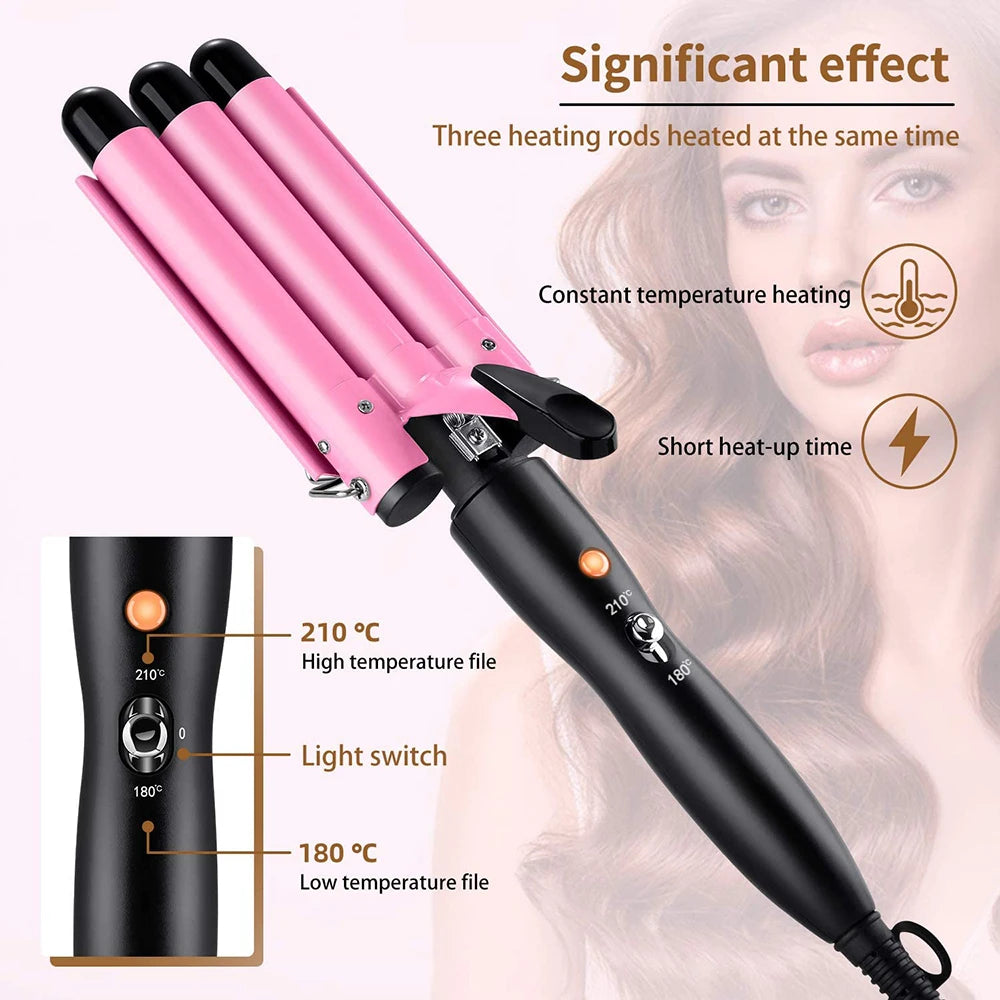 Fer à boucler professionnel en céramique à triple barillet, 20/32 mm, pour tous types de cheveux