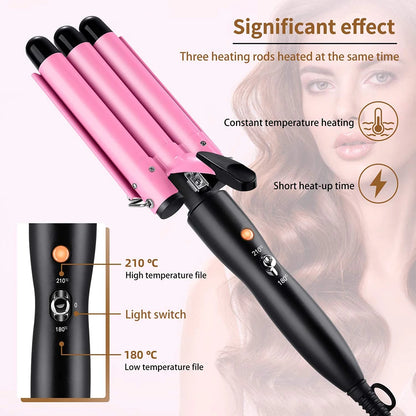 Fer à boucler professionnel en céramique à triple barillet, 20/32 mm, pour tous types de cheveux