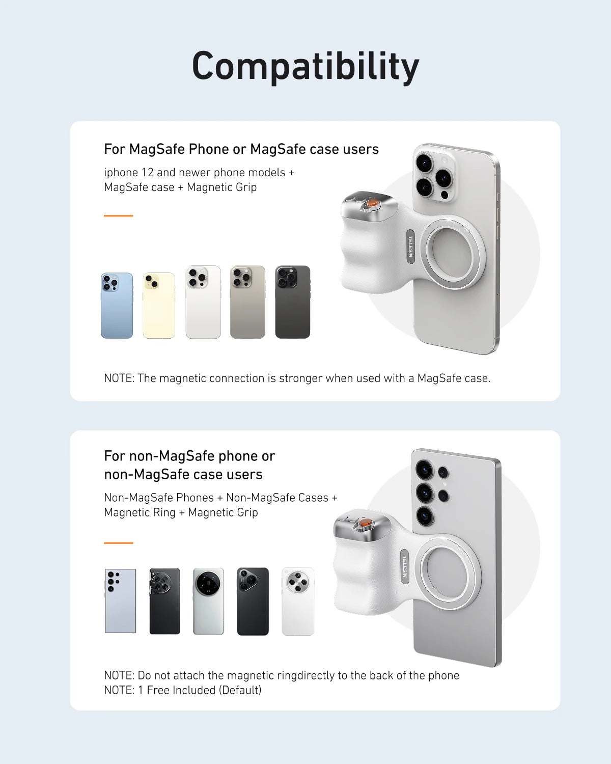 AA Poignée magnétique pour téléphone portable, support de téléphone, aide à la prise de vue, télécommande, pour iPhone, Huawei, Samsung