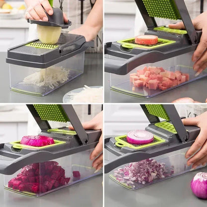 Hachoir à légumes multifonctionnel 16 en 1 avec poignée, râpe à aliments, hachoir à aliments, trancheuse à légumes, coupe en dés, articles de cuisine