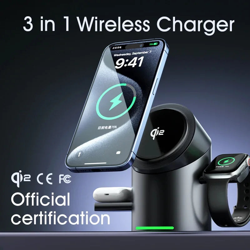 Chargeur sans fil magnétique tactile Android, iPhone, iWatch, Airpods, station de charge rapide