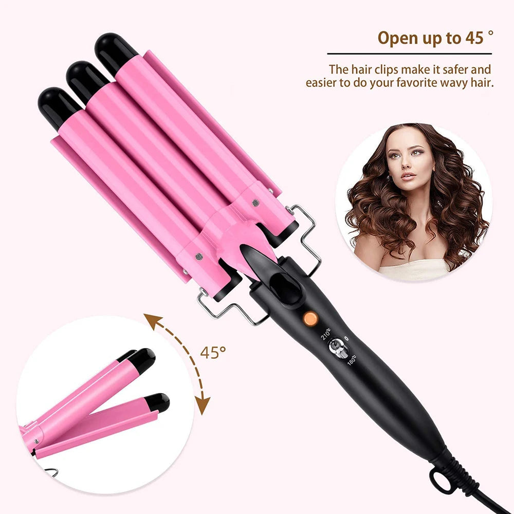 Fer à boucler professionnel en céramique à triple barillet, 20/32 mm, pour tous types de cheveux
