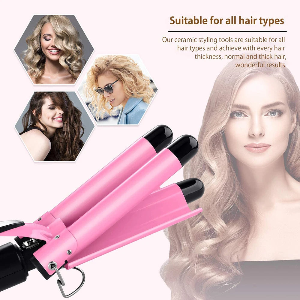 Fer à boucler professionnel en céramique à triple barillet, 20/32 mm, pour tous types de cheveux