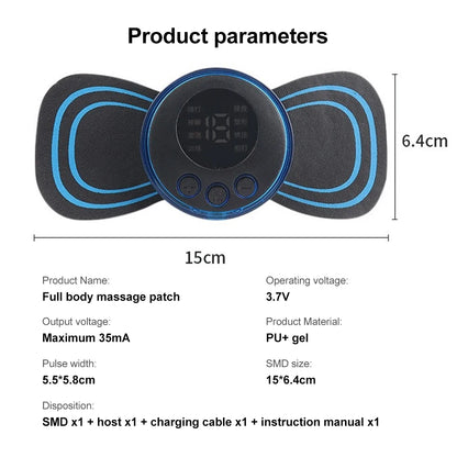 Mini masseur de cou électrique EMS, patch de massage pour les vertèbres cervicales et dorsales, 8 modes, soulage la fatigue musculaire