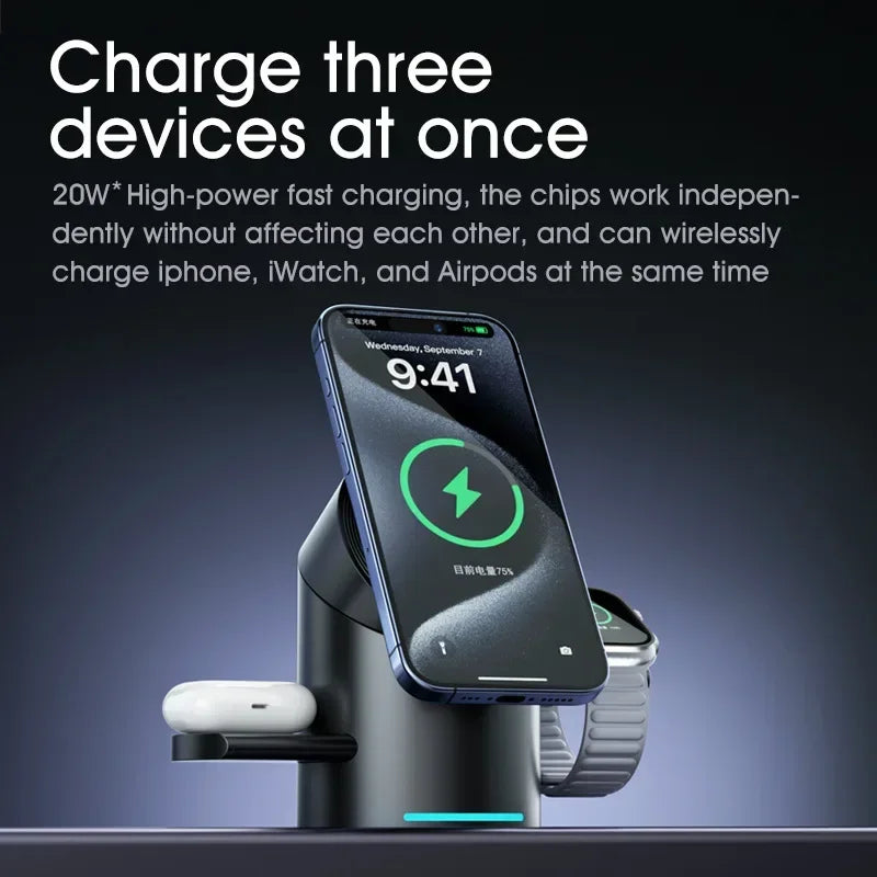 Chargeur sans fil magnétique tactile Android, iPhone, iWatch, Airpods, station de charge rapide