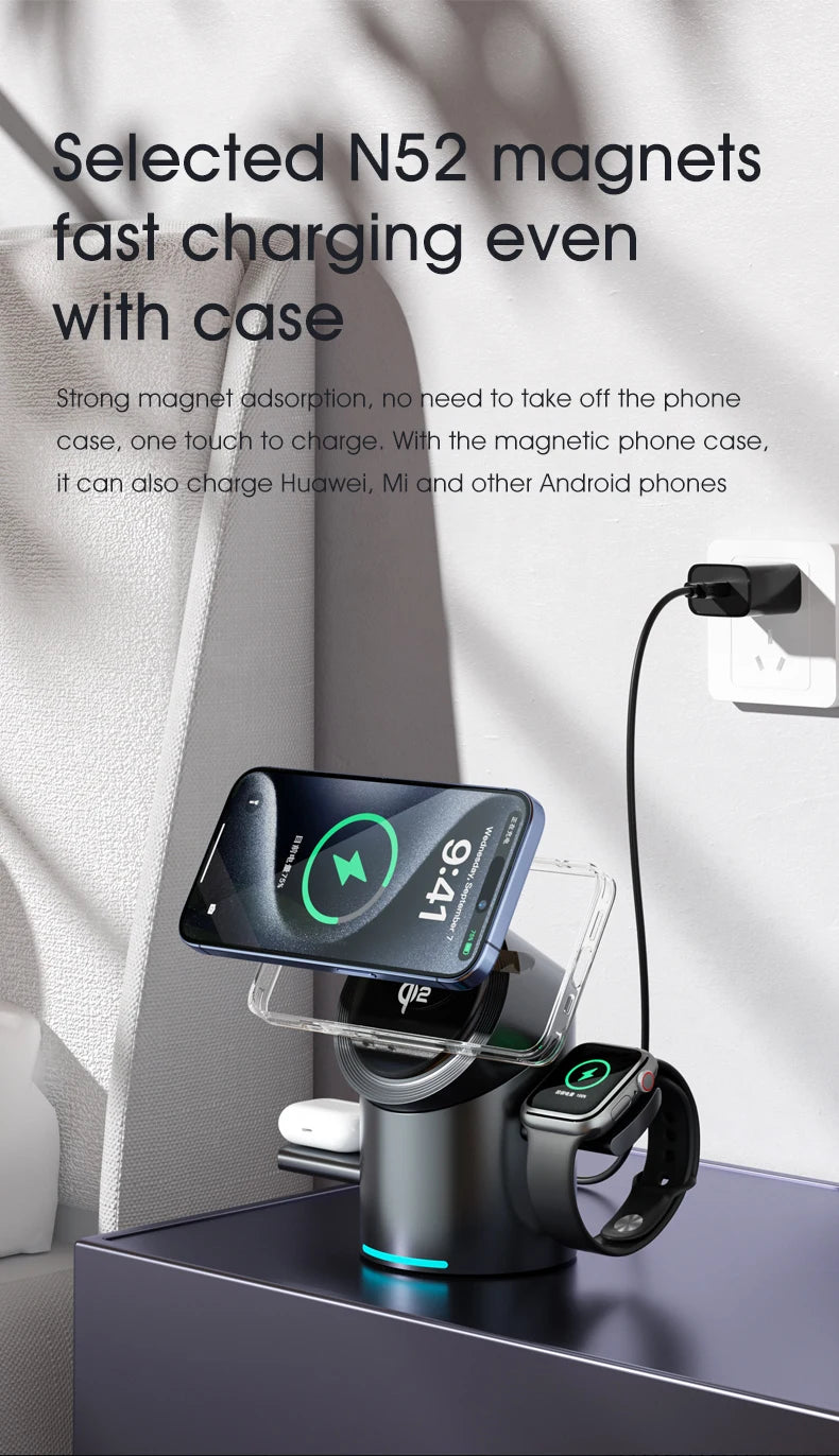 Chargeur sans fil magnétique tactile Android, iPhone, iWatch, Airpods, station de charge rapide