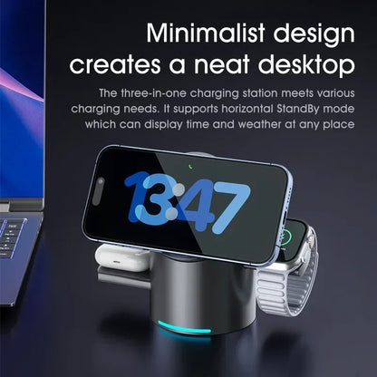 Chargeur sans fil magnétique tactile Android, iPhone, iWatch, Airpods, station de charge rapide