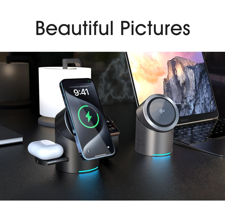 Chargeur sans fil magnétique tactile Android, iPhone, iWatch, Airpods, station de charge rapide
