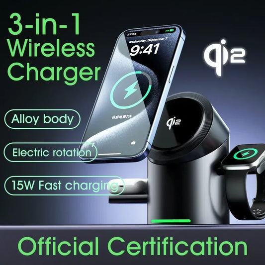 Chargeur sans fil magnétique tactile Android, iPhone, iWatch, Airpods, station de charge rapide
