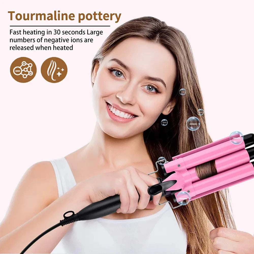 Fer à boucler professionnel en céramique à triple barillet, 20/32 mm, pour tous types de cheveux
