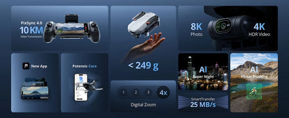 Drone à cardan 3 axes Potensic ATOM 2, vidéo 4K HDR, photo 8K
