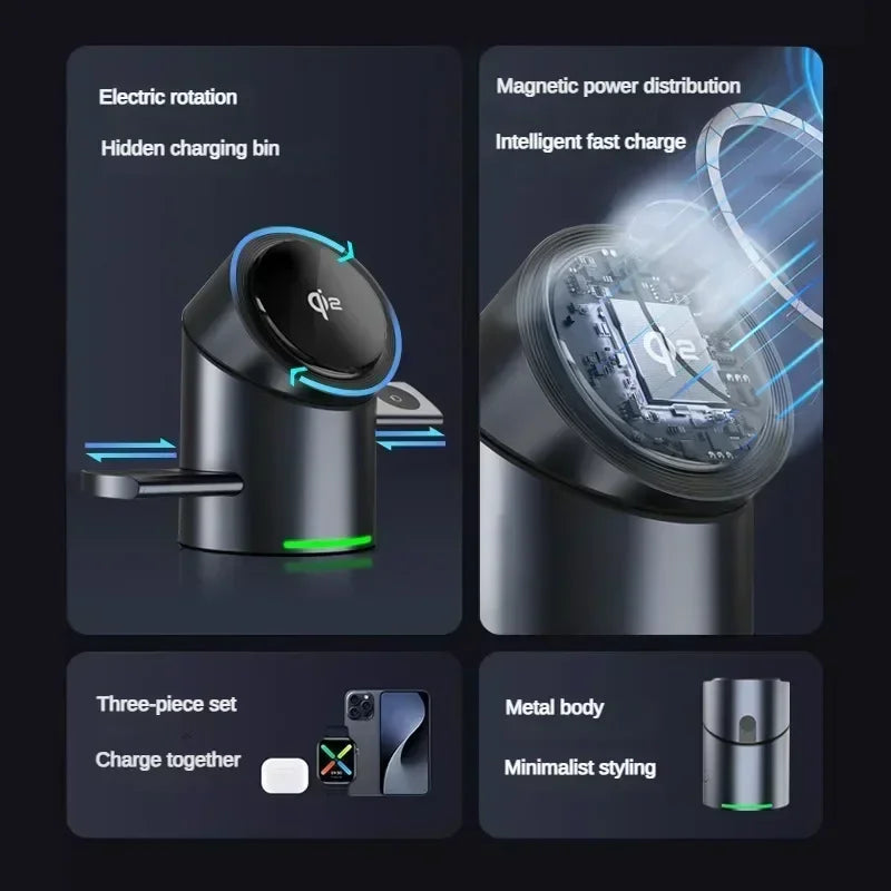 Chargeur sans fil magnétique tactile Android, iPhone, iWatch, Airpods, station de charge rapide