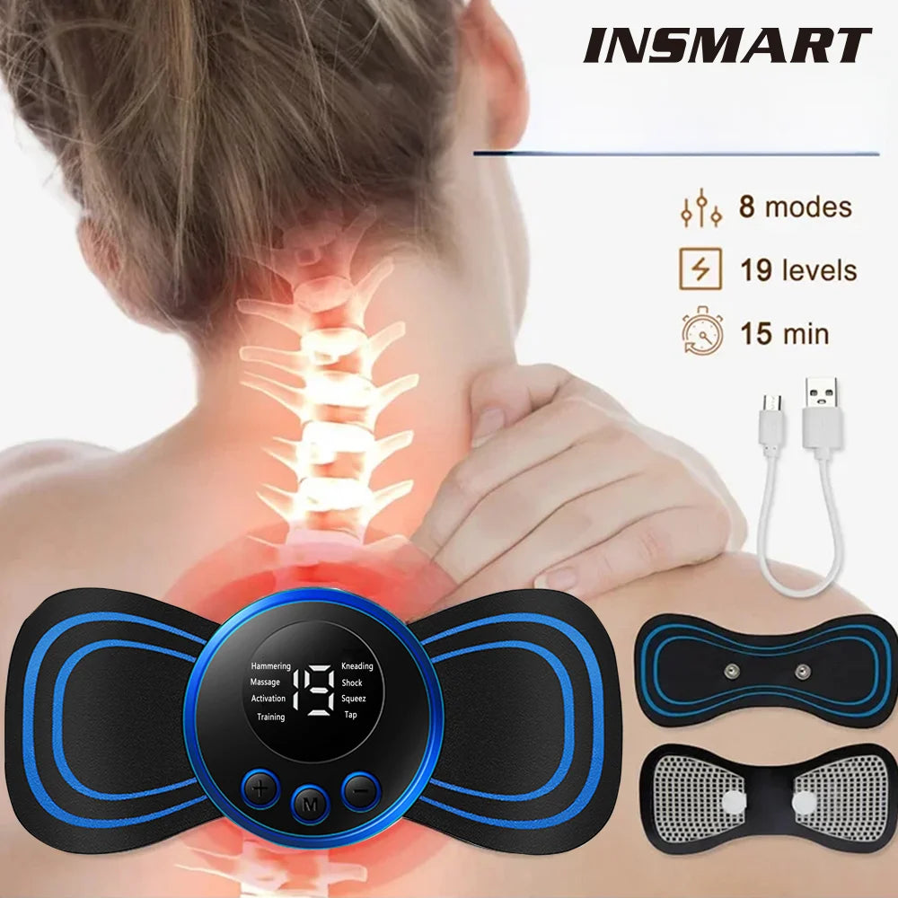 Mini masseur de cou électrique EMS, patch de massage pour les vertèbres cervicales et dorsales, 8 modes, soulage la fatigue musculaire