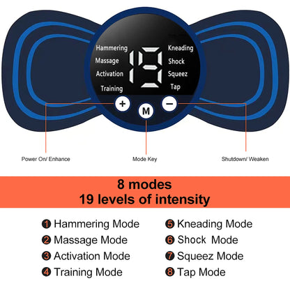 Mini masseur de cou électrique EMS, patch de massage pour les vertèbres cervicales et dorsales, 8 modes, soulage la fatigue musculaire