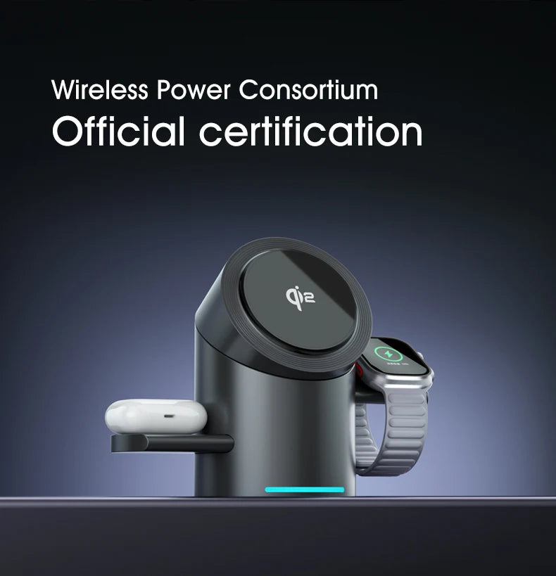 Chargeur sans fil magnétique tactile Android, iPhone, iWatch, Airpods, station de charge rapide